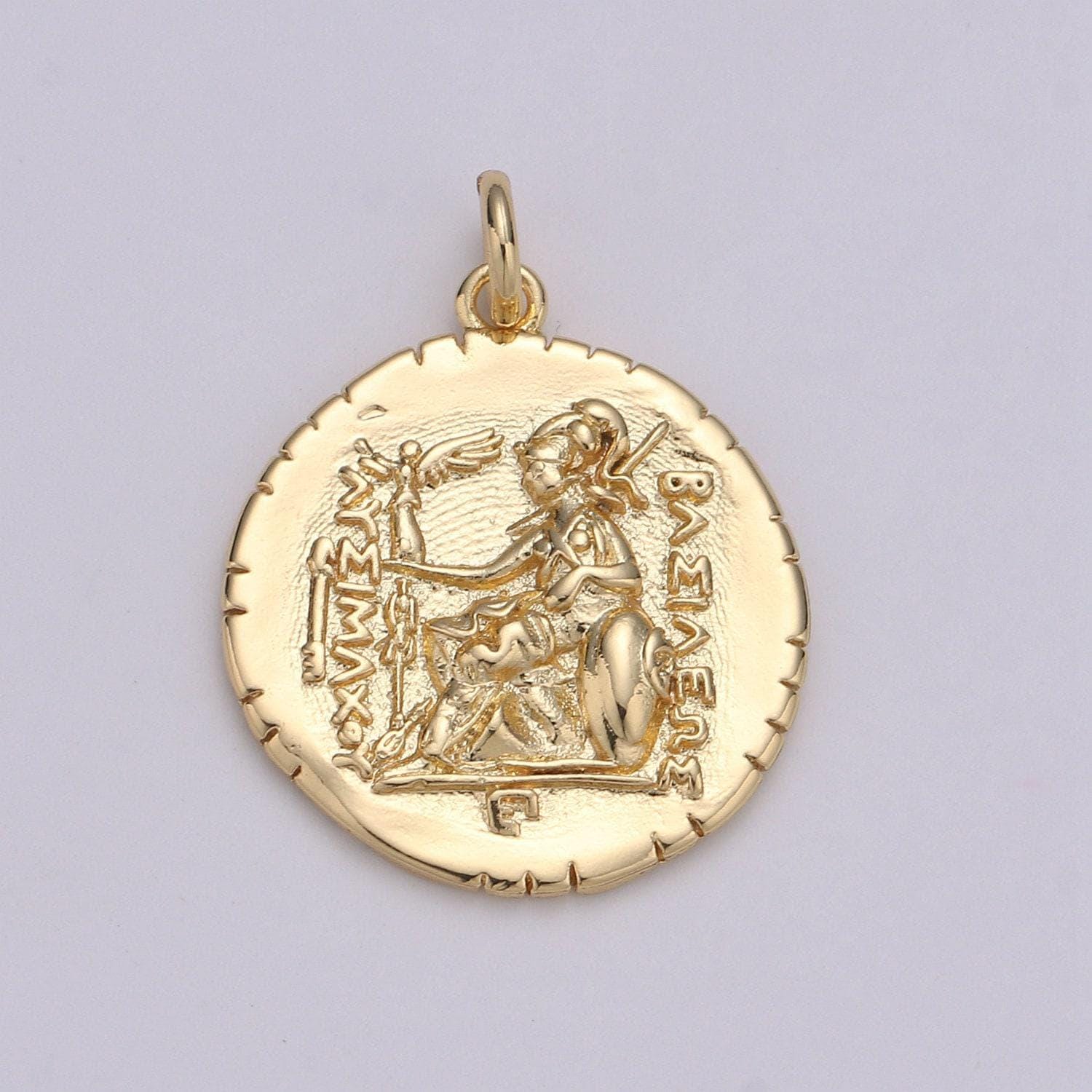 14k gold macedonia ancient coin pendant, greek warrior alexander coin pendant, warrior coin pendant, hercules coin pendant