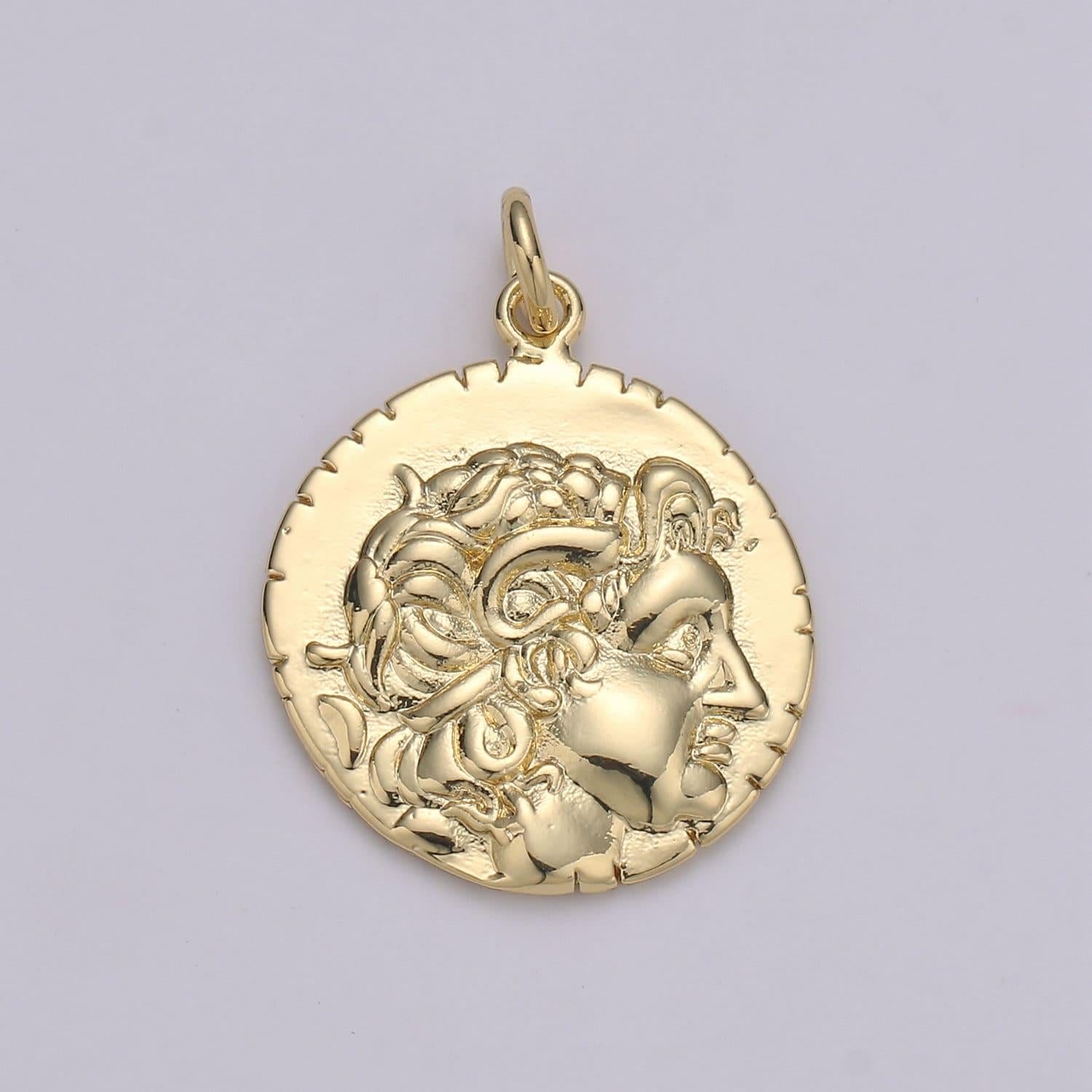 14k gold hercules coin pendant ancient coin pendant, greek warrior heracles coin pendant, fancy diy jewelry, warrior pendant