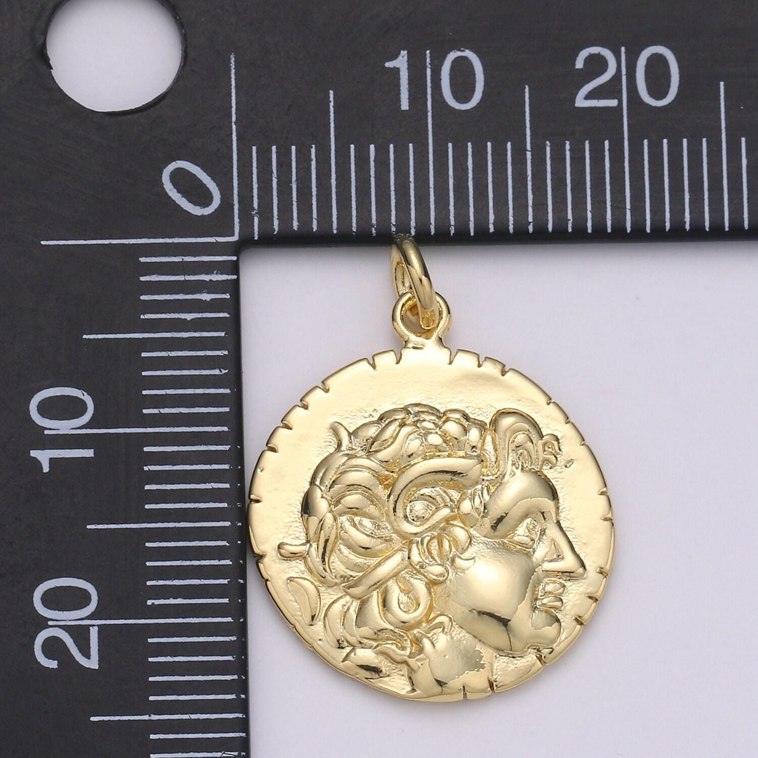 14k gold hercules coin pendant ancient coin pendant, greek warrior heracles coin pendant, fancy diy jewelry, warrior pendant