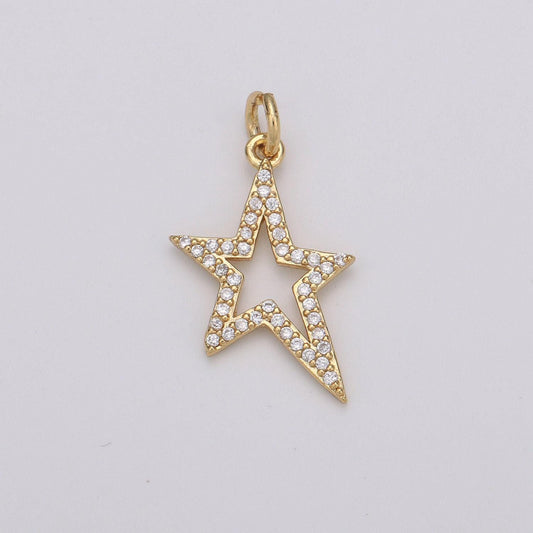 1pc gold micro pave star charm, cubic zirconia star pendant charm, charm, for diy jewelry,d-197