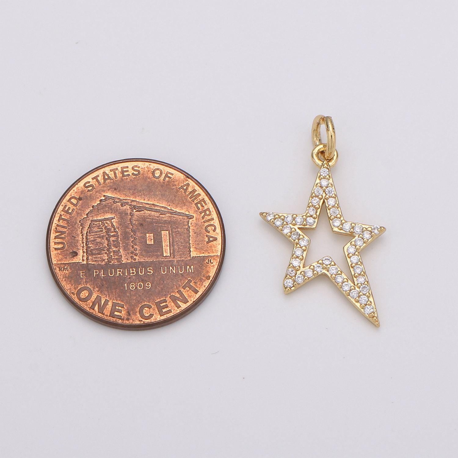 1pc gold micro pave star charm, cubic zirconia star pendant charm, charm, for diy jewelry,d-197