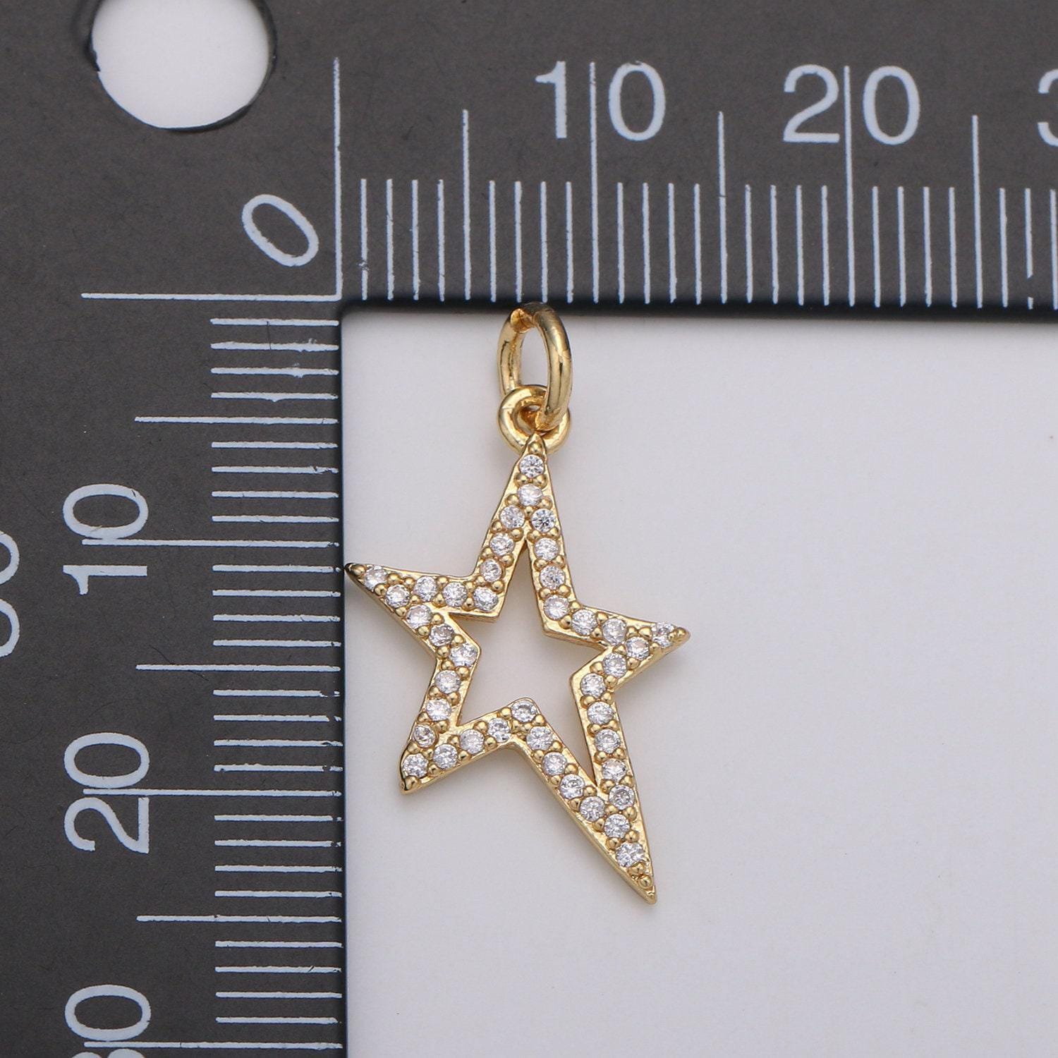 1pc gold micro pave star charm, cubic zirconia star pendant charm, charm, for diy jewelry,d-197