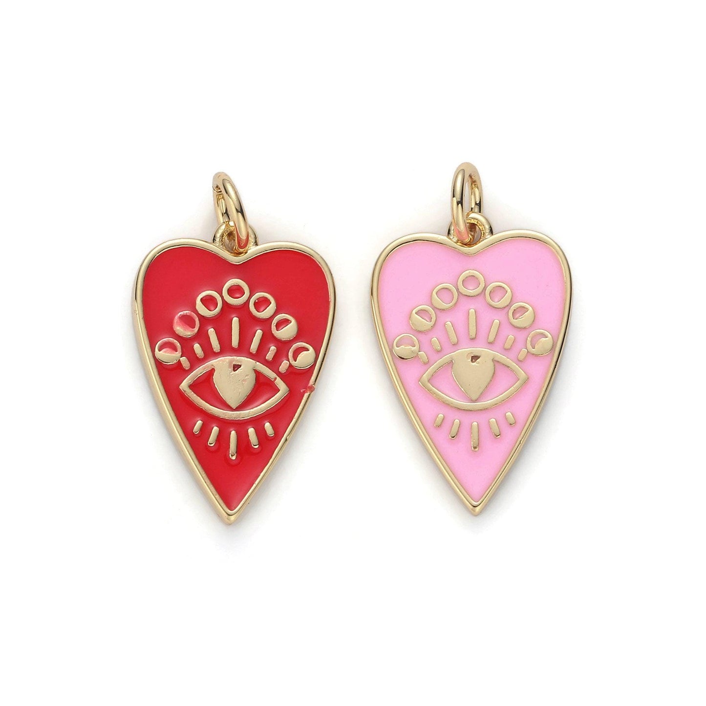 1pc 24k gold heart charm, enamel evil eye pendant charm, pink red charm, for diy jewelry necklace supply chgf-1192 , 1193