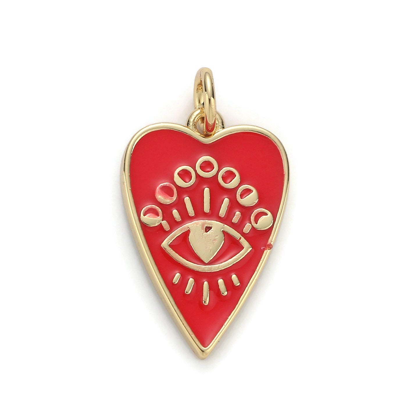 1pc 24k gold heart charm, enamel evil eye pendant charm, pink red charm, for diy jewelry necklace supply chgf-1192 , 1193