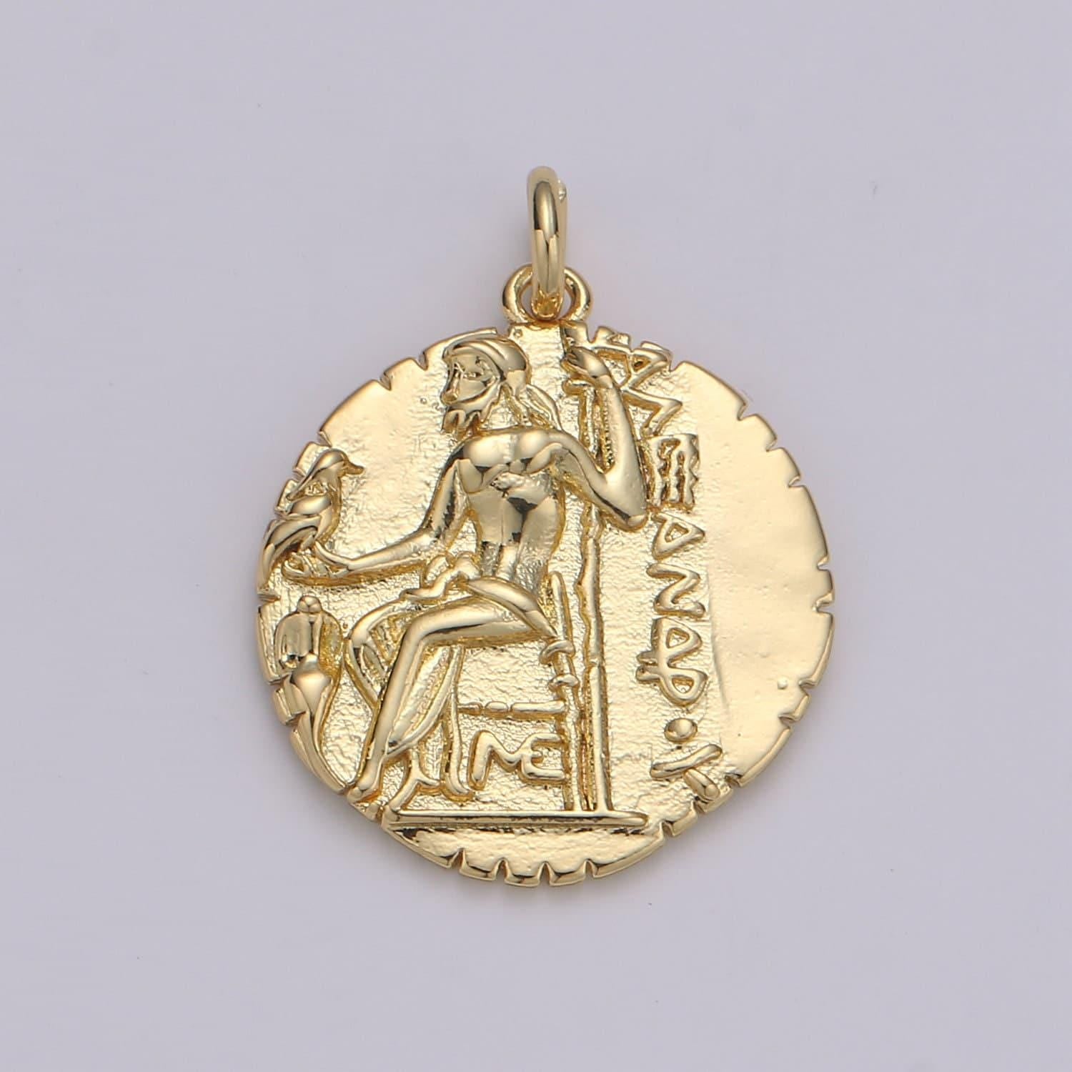 14k gold ancient gold coin pendant, greek warrior alexander the great coin pendant, earing diy, roman coin pendant, earing coin, d-151