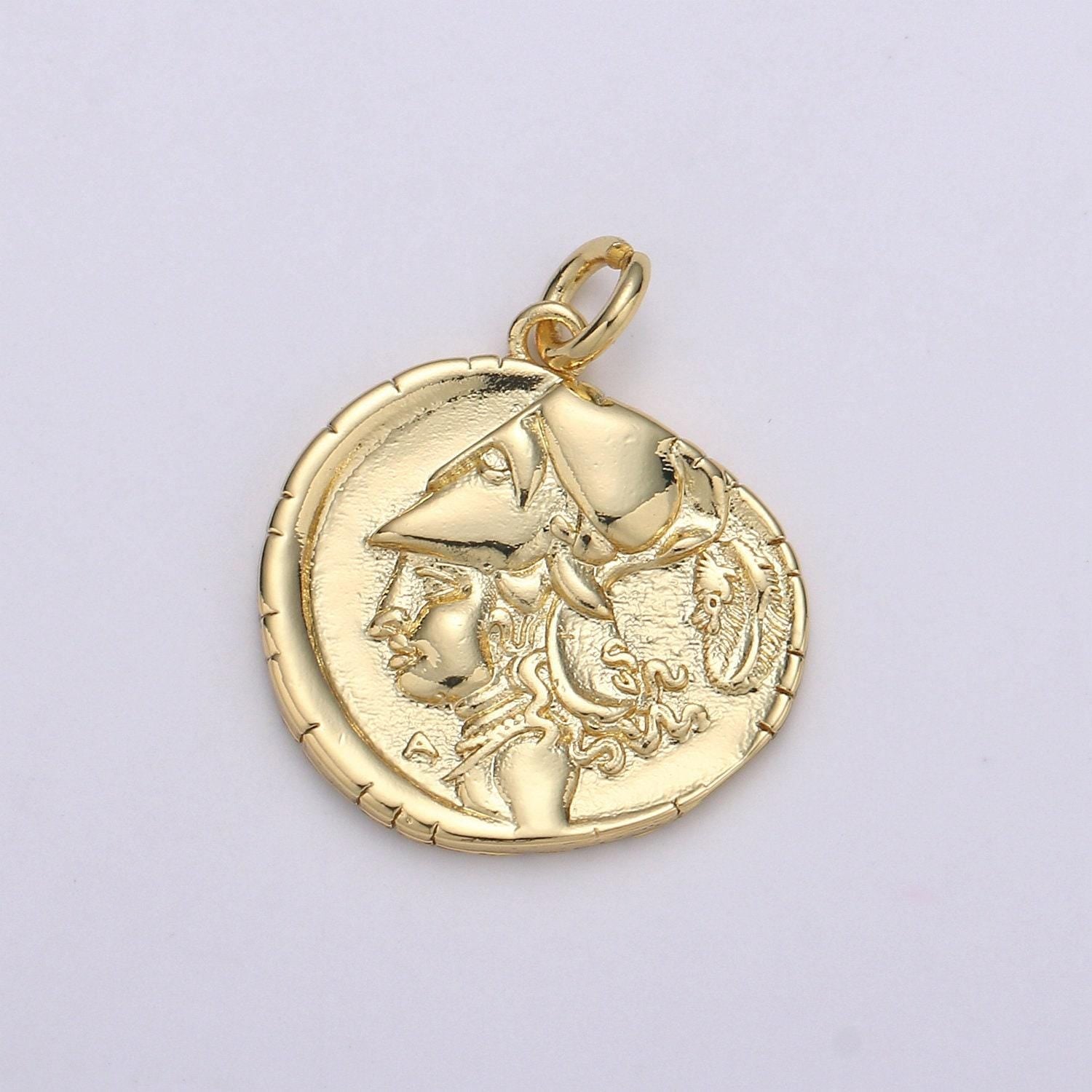 Gold ancient roman rustic coin charm necklace, delicate layering necklace, roman coin ancient greek jewelry good luck amulet gift chgf-1177