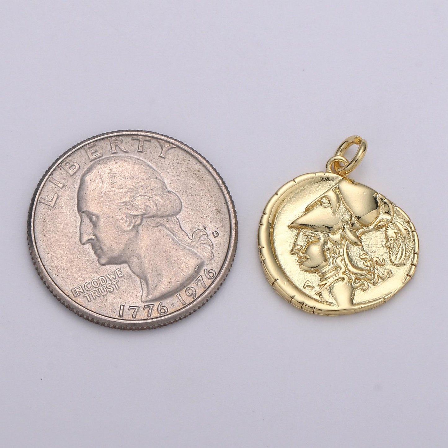 Gold ancient roman rustic coin charm necklace, delicate layering necklace, roman coin ancient greek jewelry good luck amulet gift chgf-1177