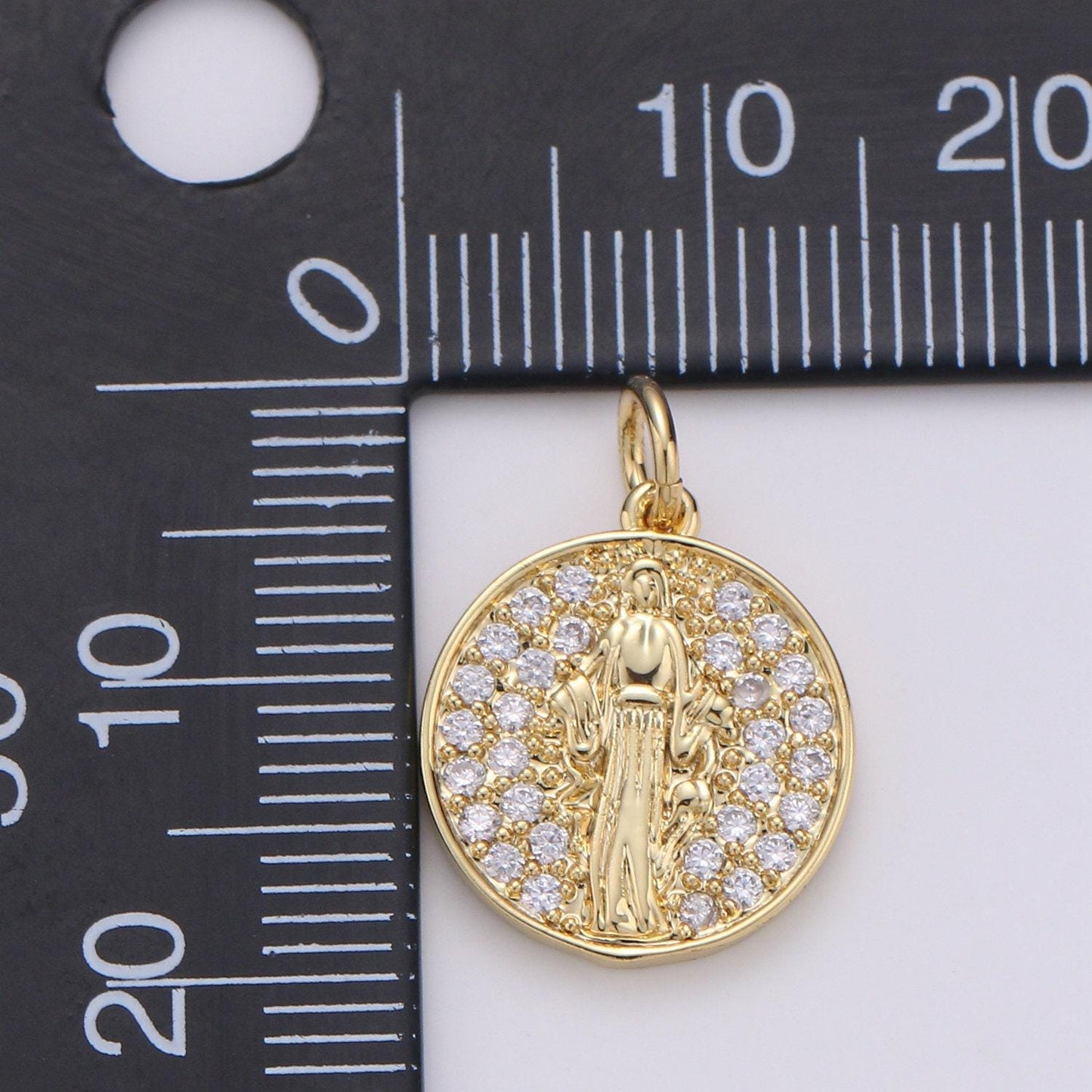 14k gf virgin mary gold coin necklace, religious coin pendant necklace, micro pave cubic catholic gold coin jewelry for necklace bracelet