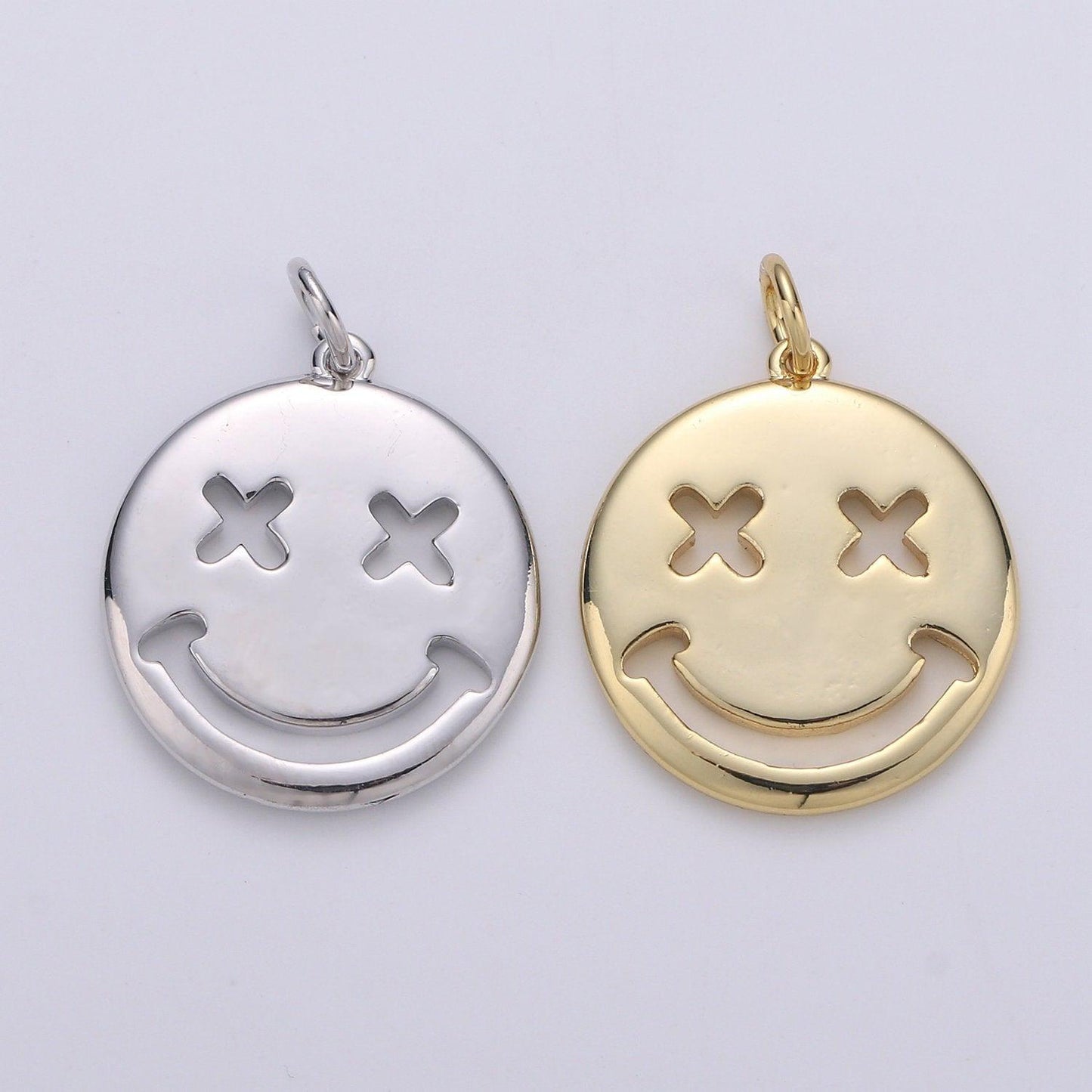 Double sided gold happy face charm smile face charms emoticon silver round charm,dainty smile charm summer trend jewelry chgf-1154