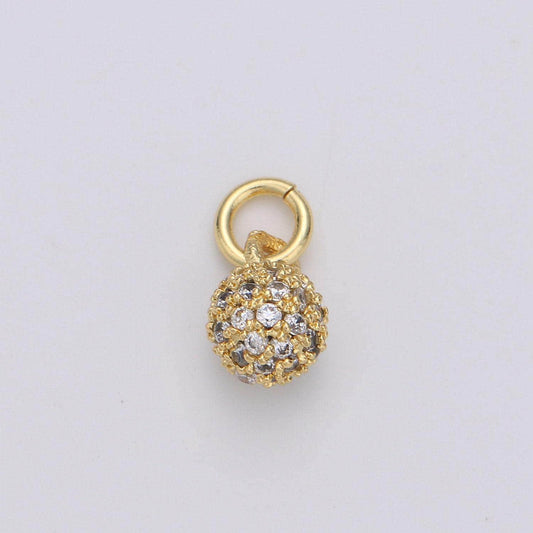 Tiny ball pendant small ball charm for handmade jewelry supplies 24k gold charm micro pave cubic ball charm disco ball, d-117