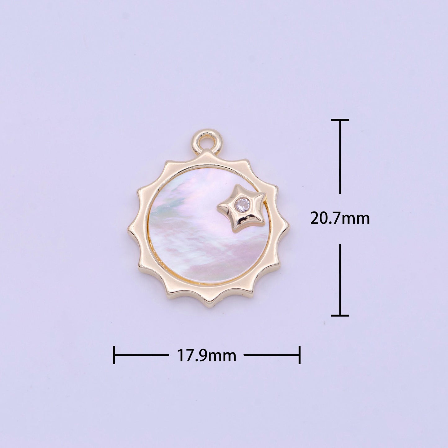Dainty sun mother of pearl charm 20.8x17.9mm gold plated celestial charm pearl pendant for minimalist jewelry d-101