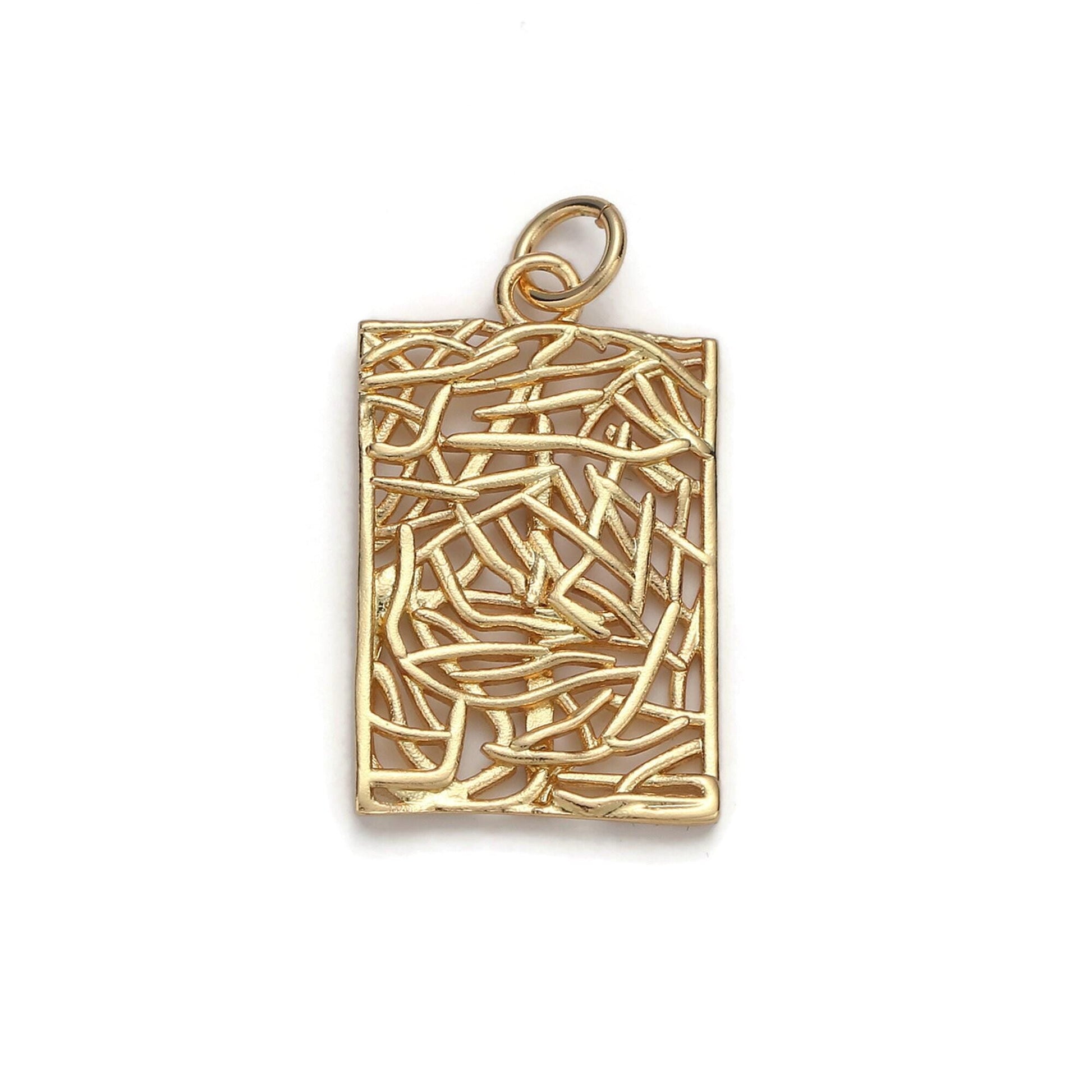1pc 24k gold patterned rectangle charm, branch paisley pendant charm, charm, for diy jewelry, gold color