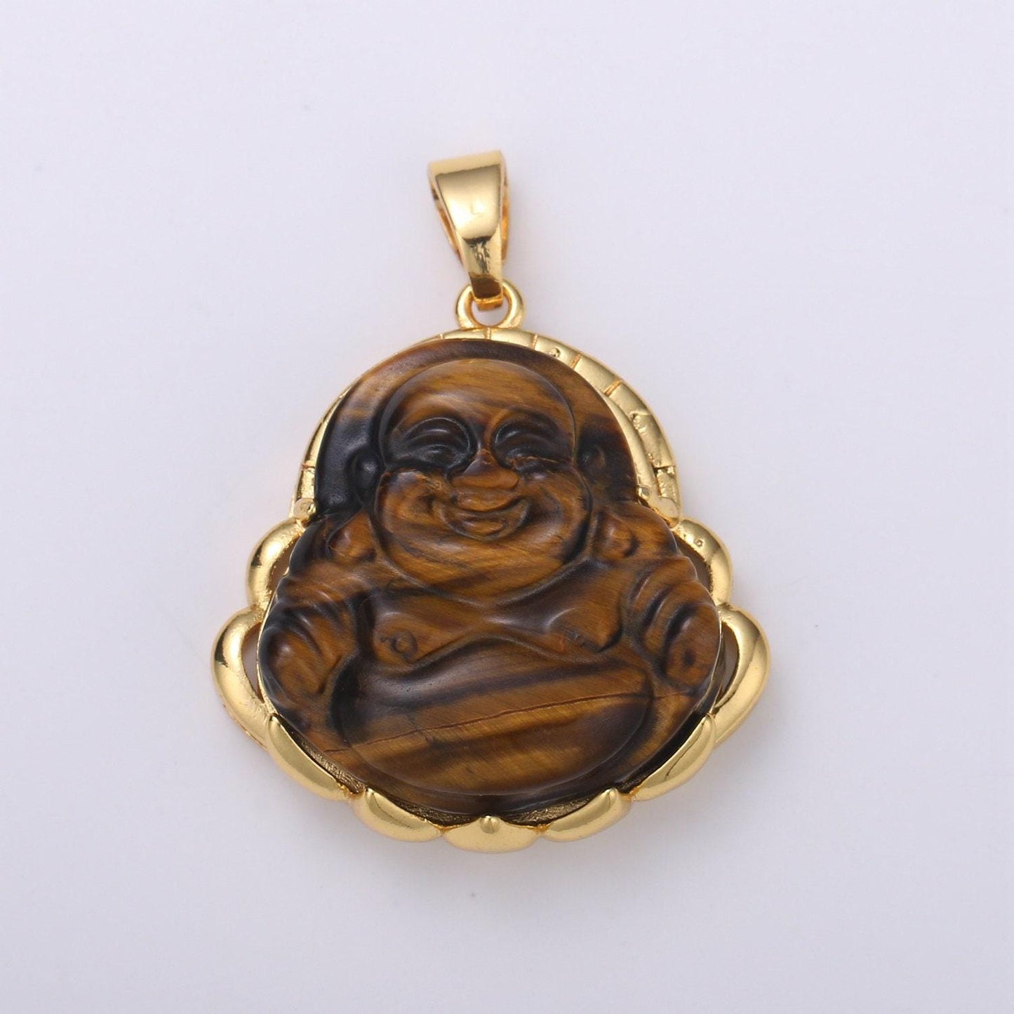 Dainty gold buddha pendant for necklace laughing buddha charm tiger eye buddha pendant
