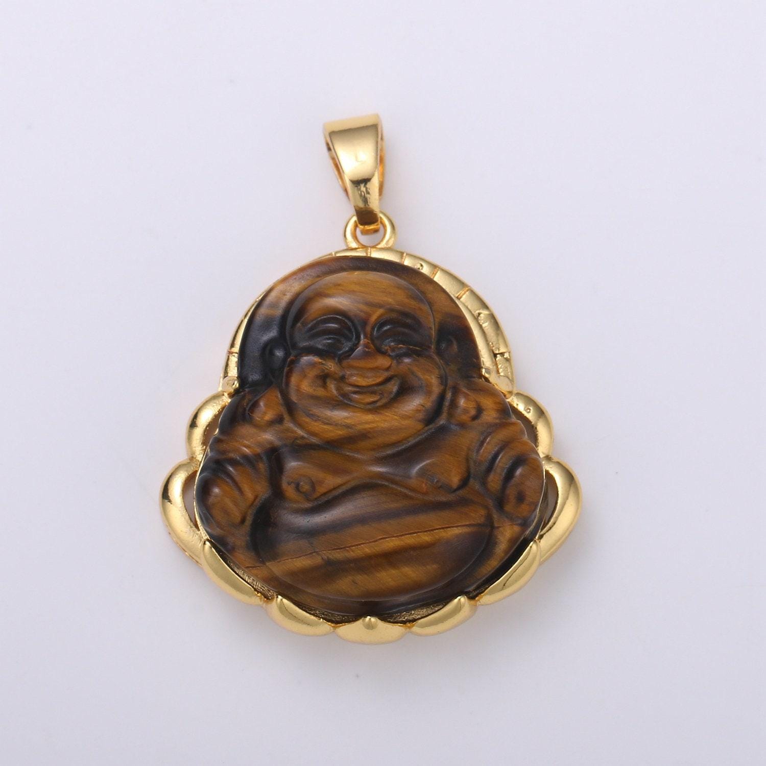 Dainty gold buddha pendant for necklace laughing buddha charm tiger eye buddha pendant