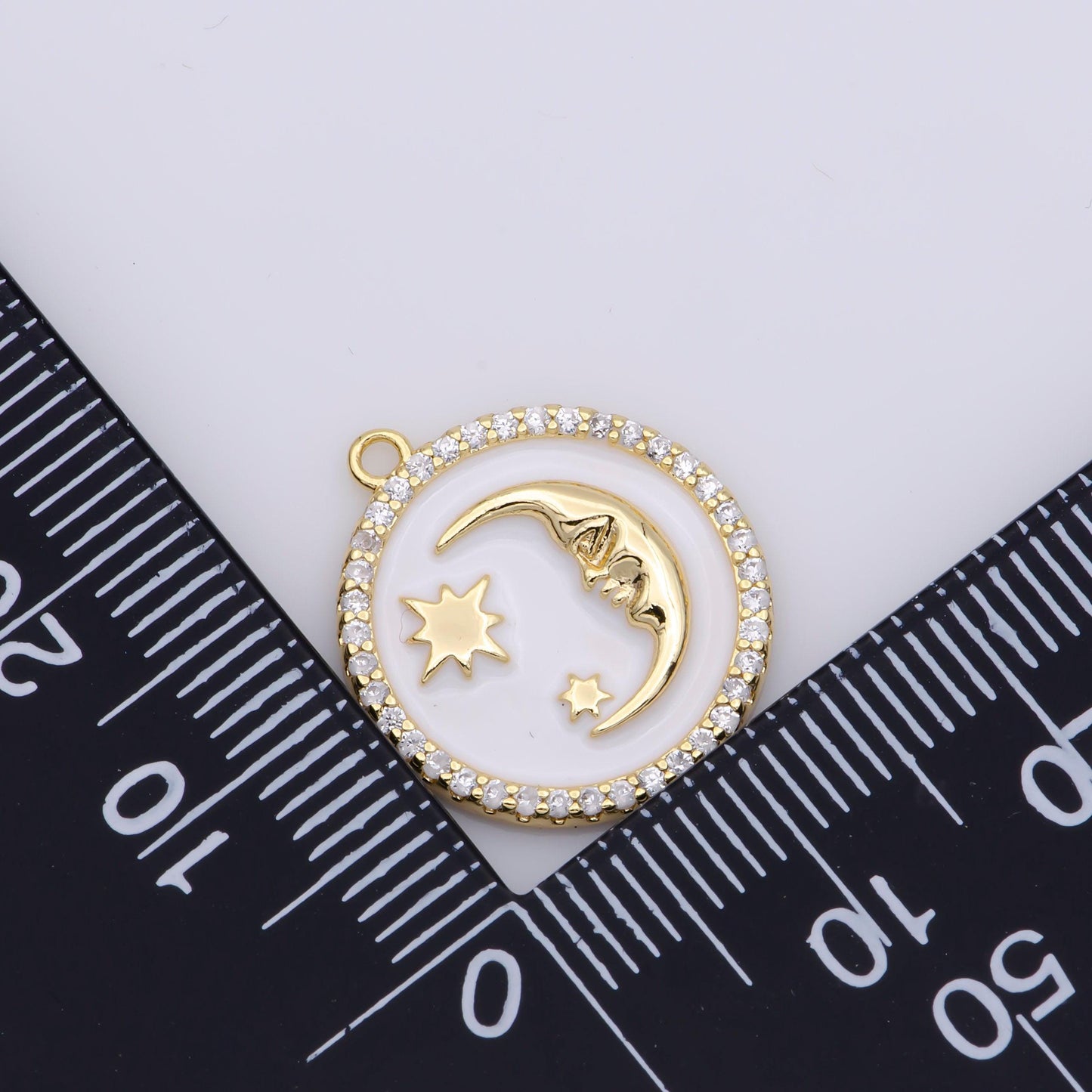 Tiny celestial charm white blue enamel moon and star charms with micro pave con base moon charms jewelry supplies