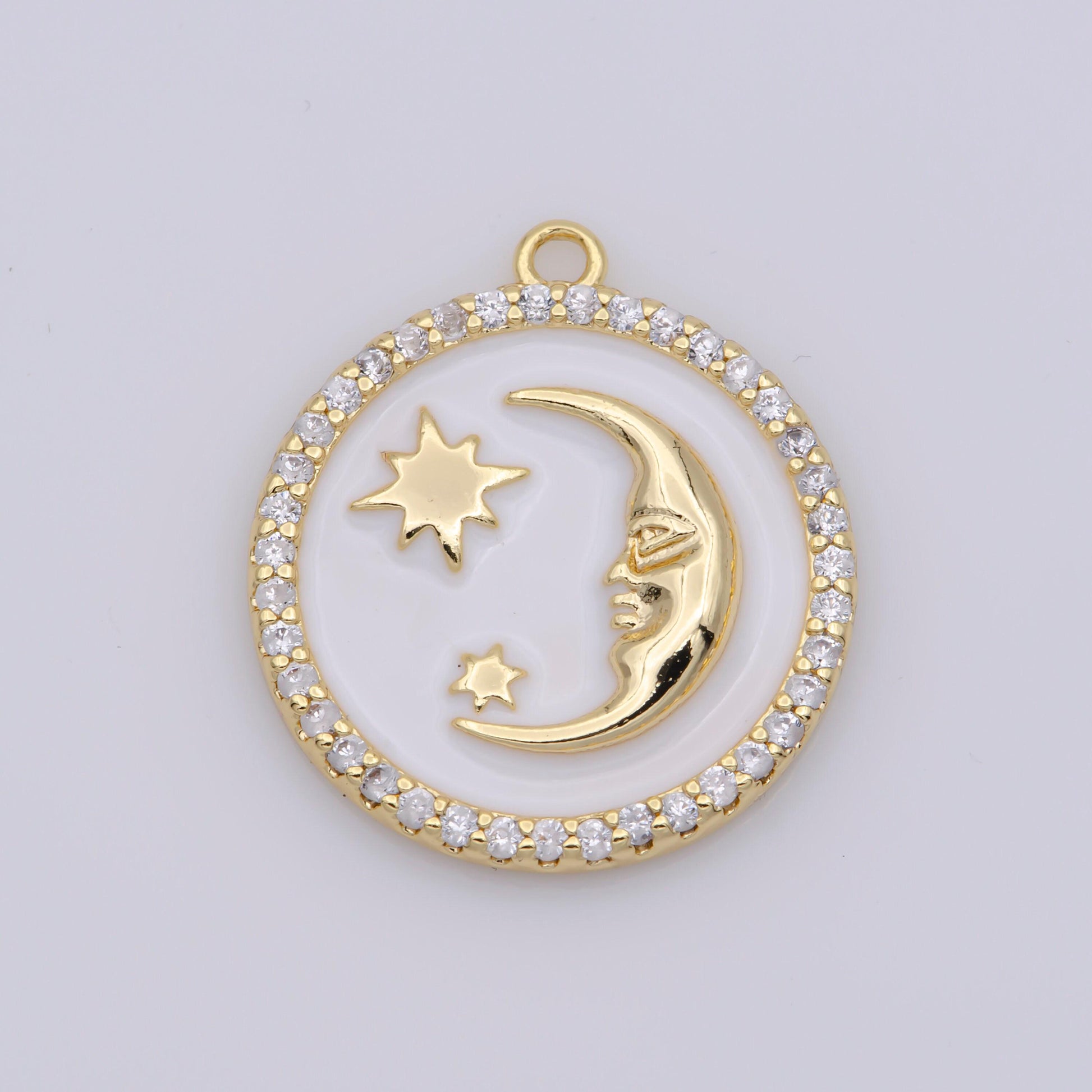 Tiny celestial charm white blue enamel moon and star charms with micro pave con base moon charms jewelry supplies