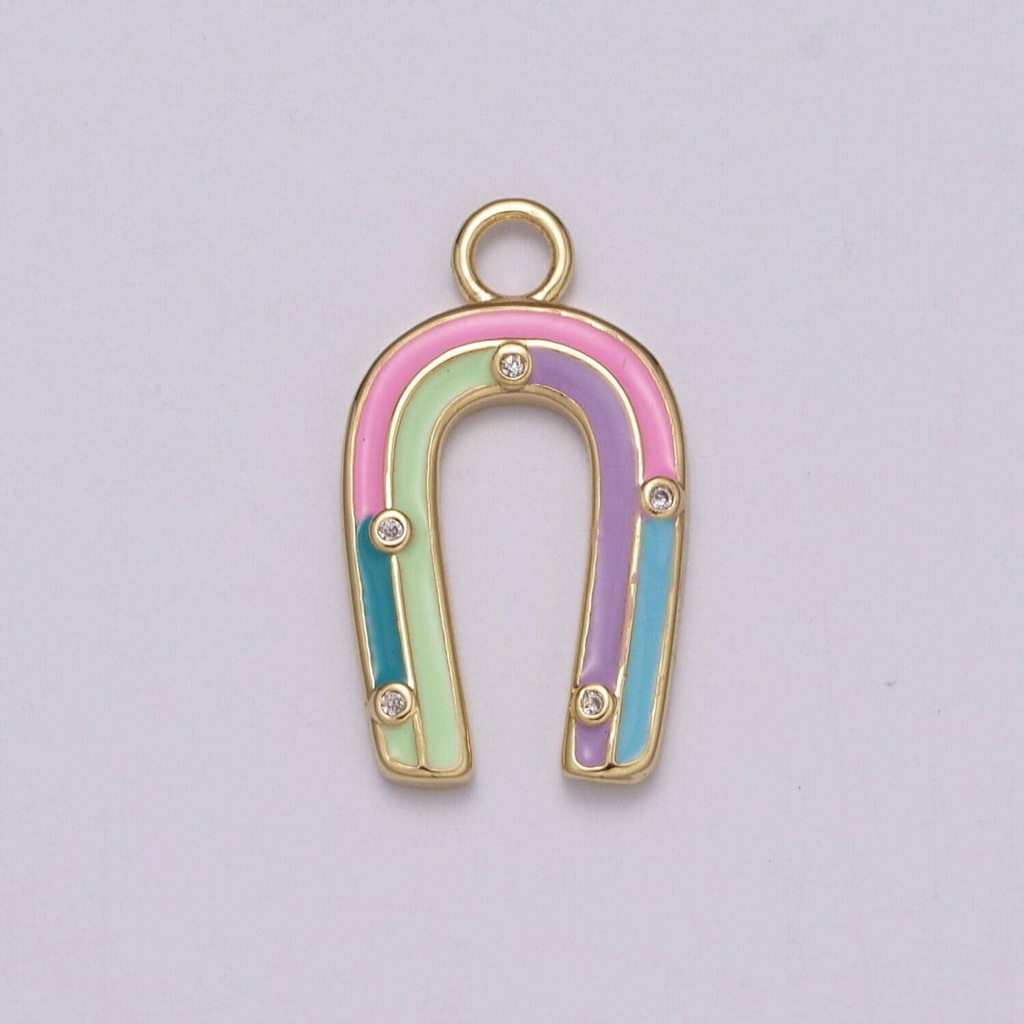 Enamel horse shoe pendant- gold dainty u charm epoxy horseshoe charm - for necklace bracelet earring component m-859