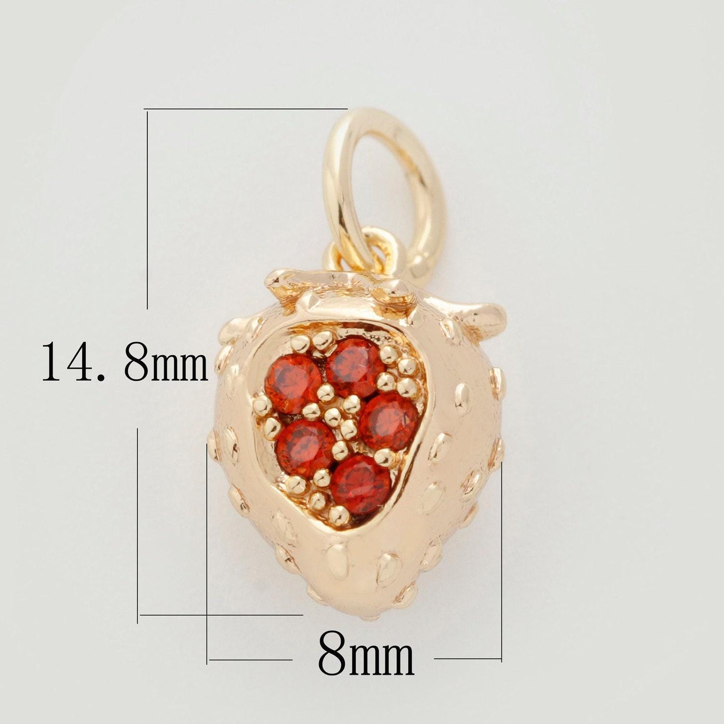 Gold strawberry charm cubic fruit charm summer foodies pendant dangle charms for bracelet necklace earring supply component, m-769