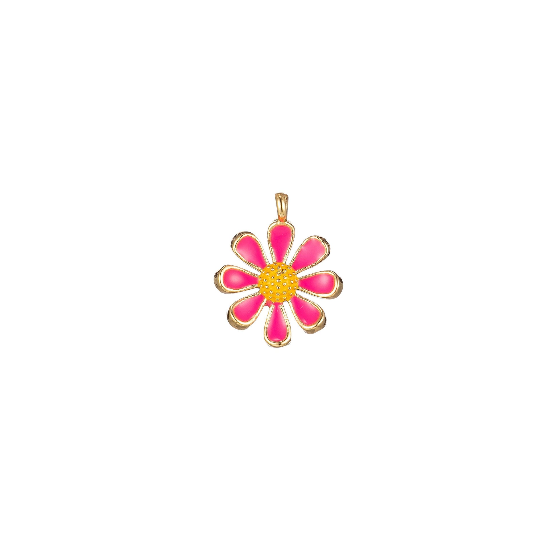 Dainty colorful daisy flower shape pendant, 14kgold filled daisy flower charm,enamel pendant white black pink green purple teal yellow,m-220