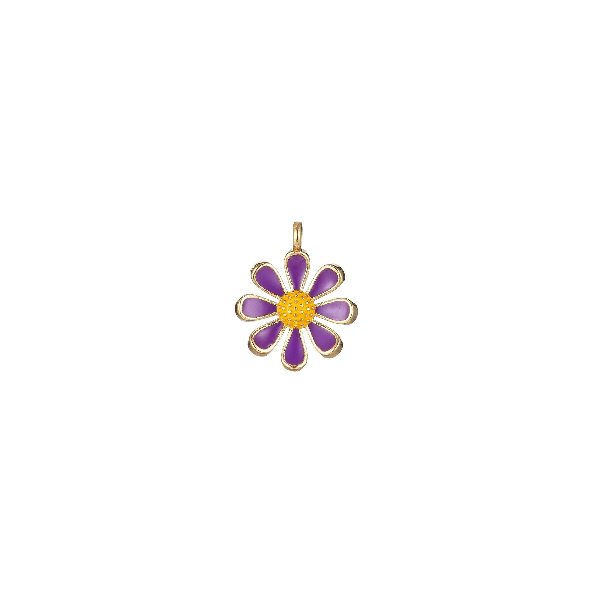 Dainty colorful daisy flower shape pendant, 14kgold filled daisy flower charm,enamel pendant white black pink green purple teal yellow,m-220