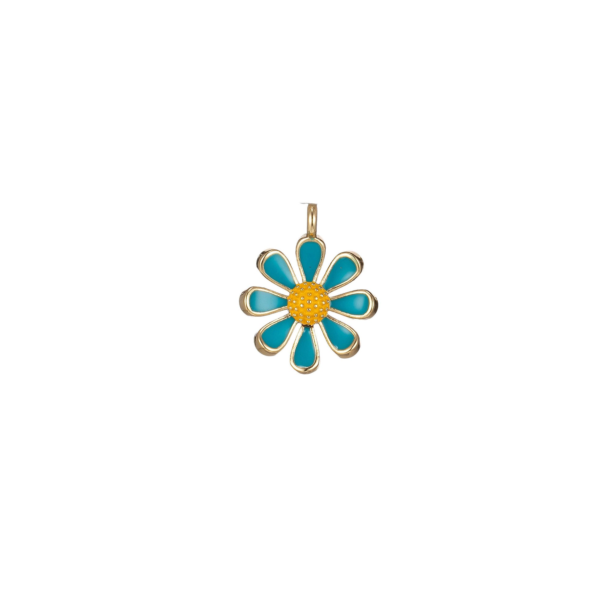 Dainty colorful daisy flower shape pendant, 14kgold filled daisy flower charm,enamel pendant white black pink green purple teal yellow,m-220