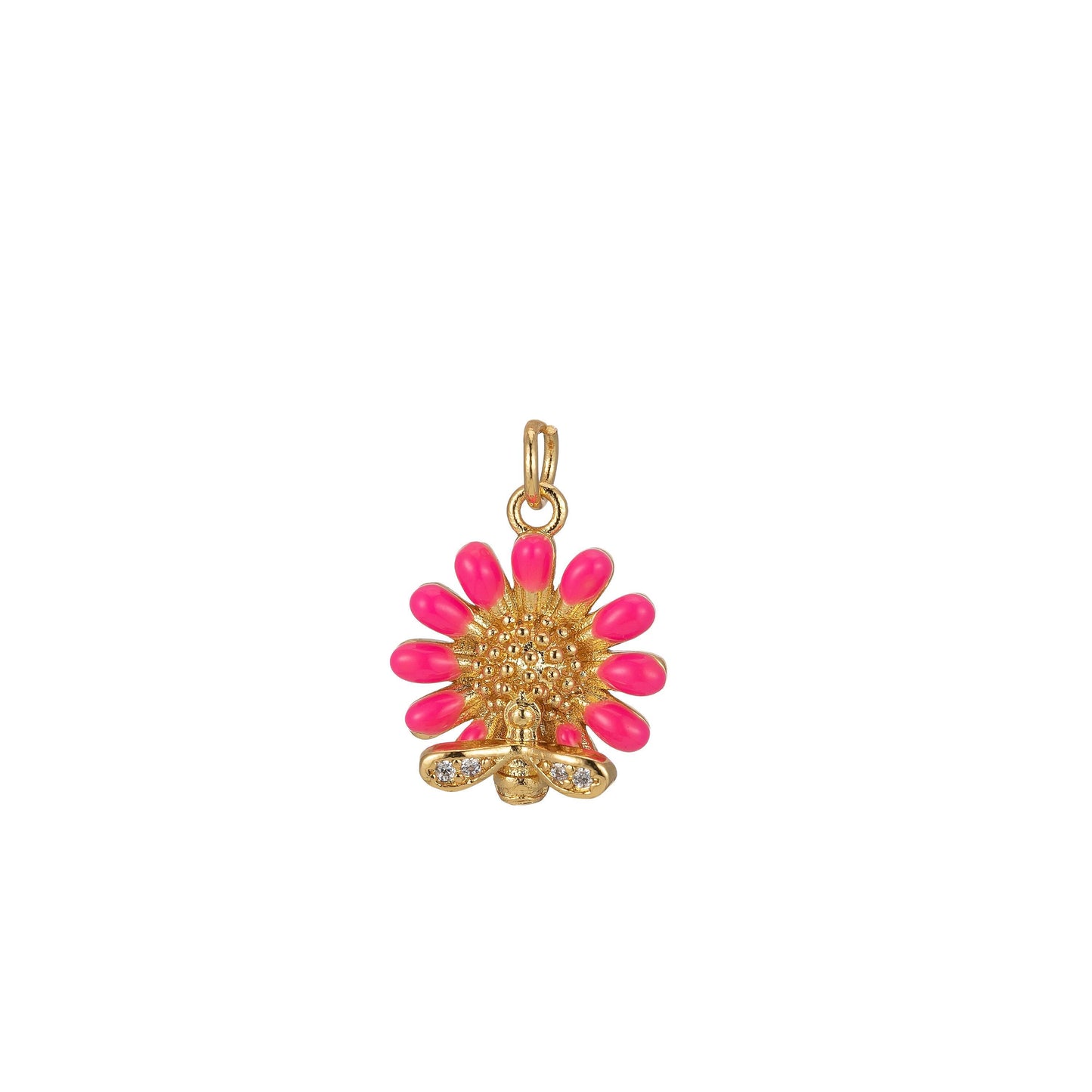 Sunflower with bee pendant necklace, gift for her, enamel charm necklace for woman, flower gardener jewelry minimalist jewelry floral
