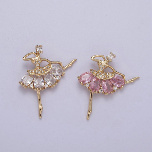 Dainty gold filled cz ballet dancer charm ballerina gift idea for necklace earring bracelet supply h-414 / h-417