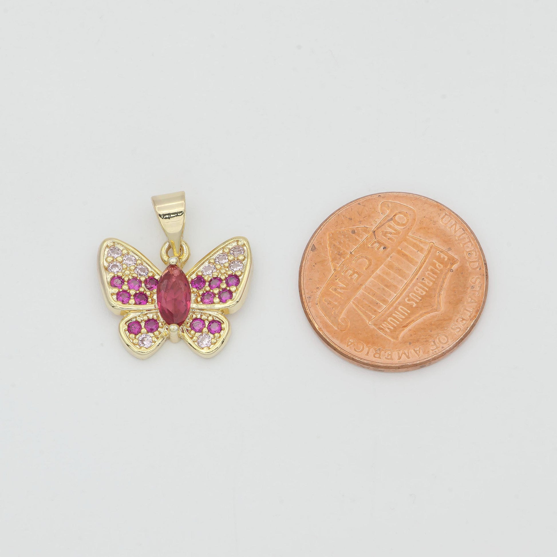 Dainty 14k gold micro pave cz butterfly pendant charm monarch butterfly pendant charm insect animal jewelry red cz charm 182