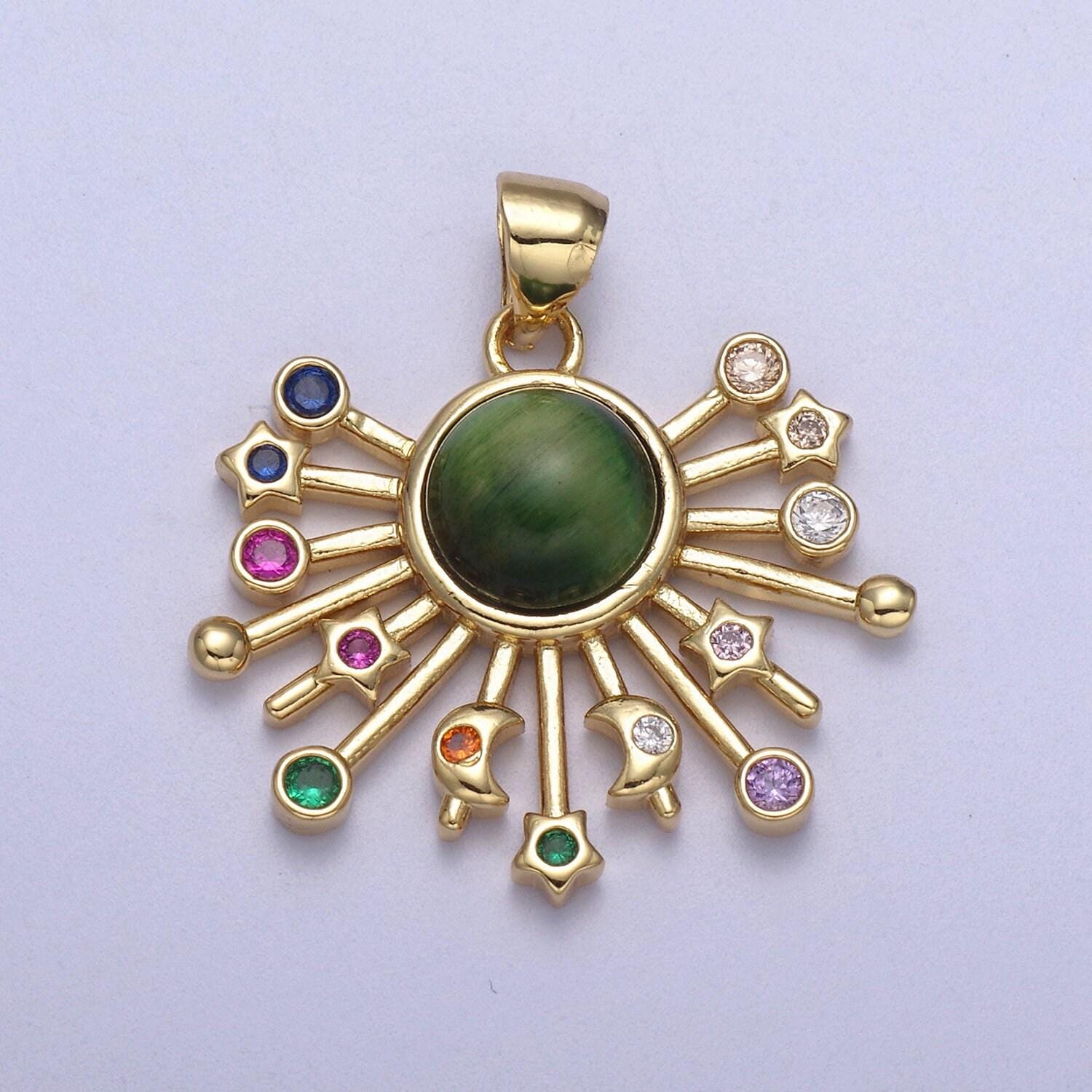 14k gold fill sun charm color cz sunburst pendant sunbeam charm sunshine solar boho bohemian jewelry h-111 / h-112 / h-113