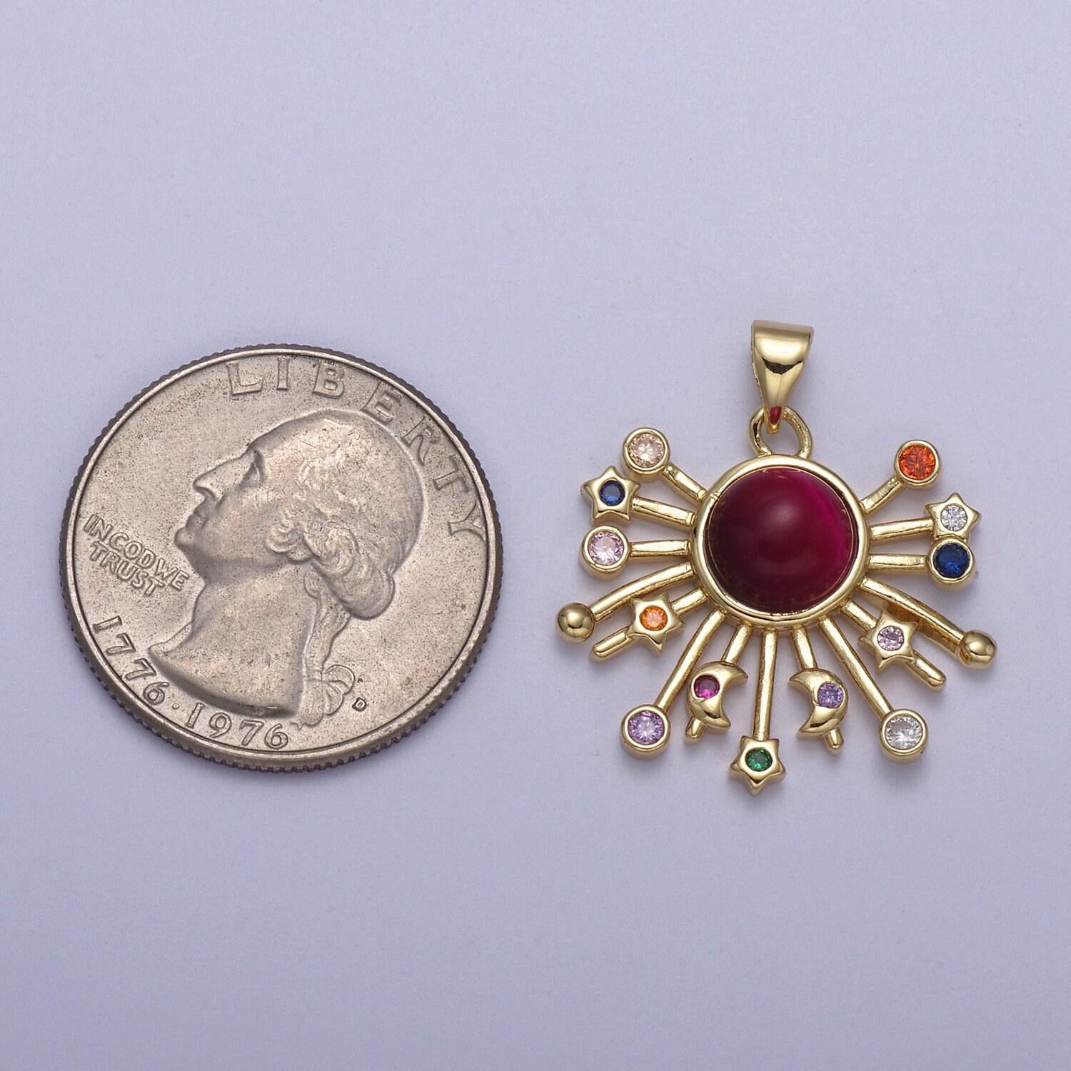 14k gold fill sun charm color cz sunburst pendant sunbeam charm sunshine solar boho bohemian jewelry h-111 / h-112 / h-113