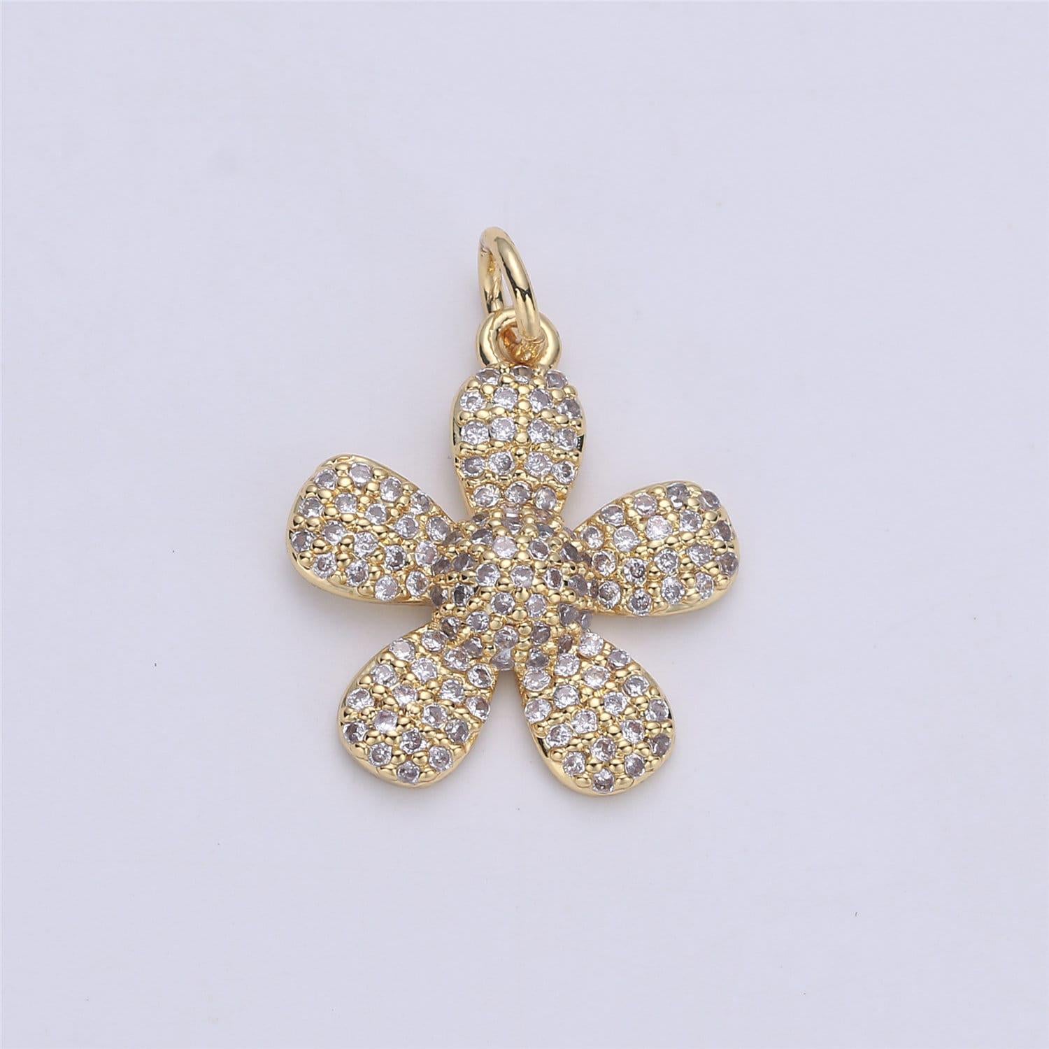 Gold daisy charm micro pave flower charm, clear cubic charms, cz gold colorful charm, dainty minimalist jewelry supply, c-925