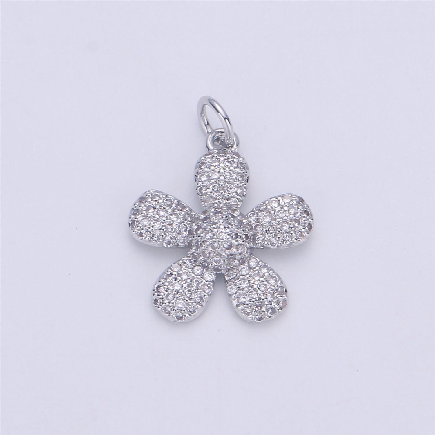 Gold daisy charm micro pave flower charm, clear cubic charms, cz gold colorful charm, dainty minimalist jewelry supply, c-925
