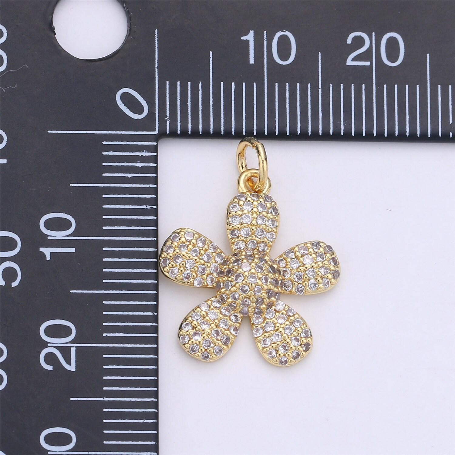 Gold daisy charm micro pave flower charm, clear cubic charms, cz gold colorful charm, dainty minimalist jewelry supply, c-925