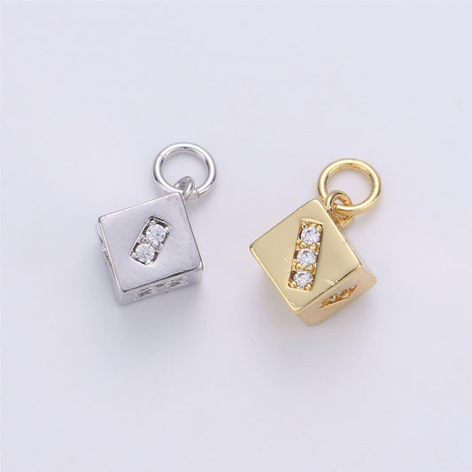 Mini 18k gold filled micro paved cz lucky dice add-on charm in gold & silver | c918