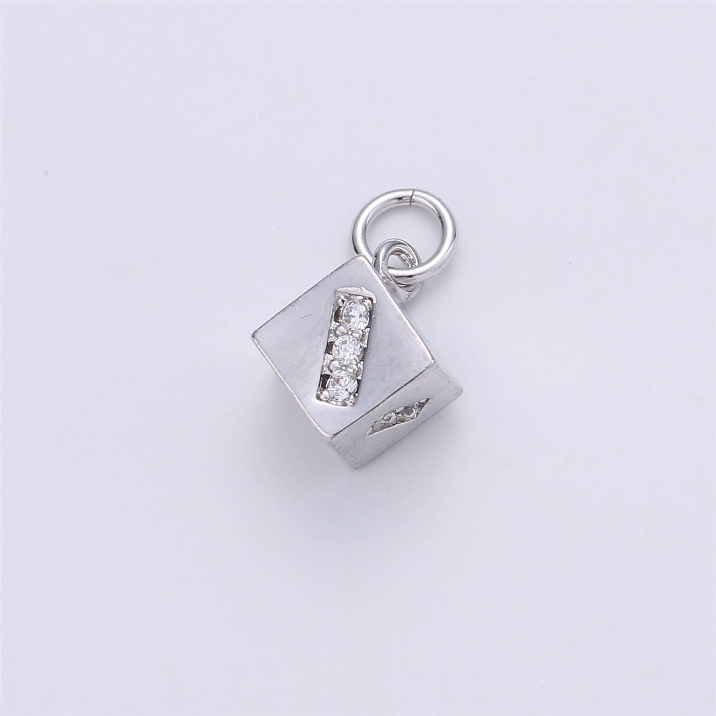 Mini 18k gold filled micro paved cz lucky dice add-on charm in gold & silver | c918