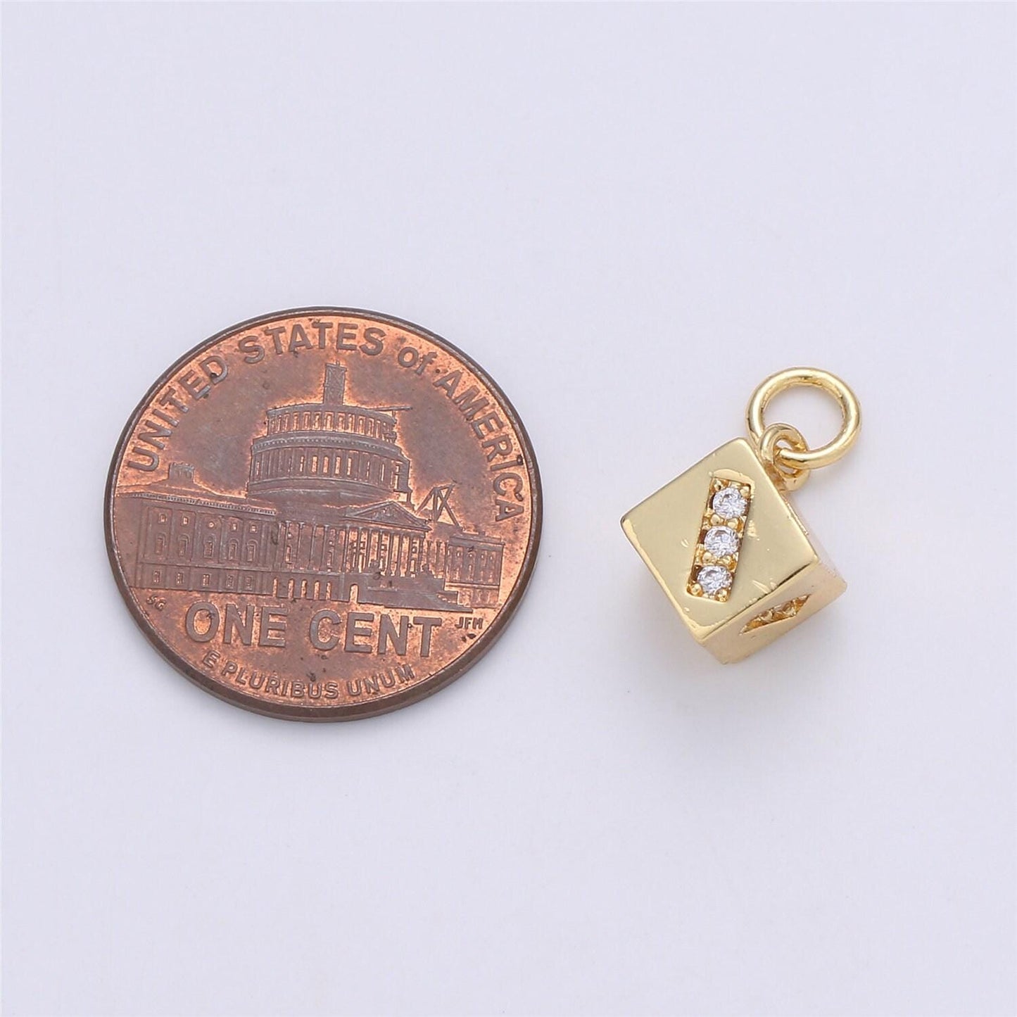 Mini 18k gold filled micro paved cz lucky dice add-on charm in gold & silver | c918