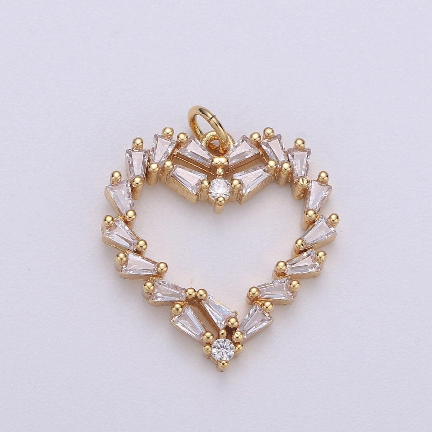 1x 14k gold heart charm baguette cubic love pendant open heart charms for necklace earring bracelet charm