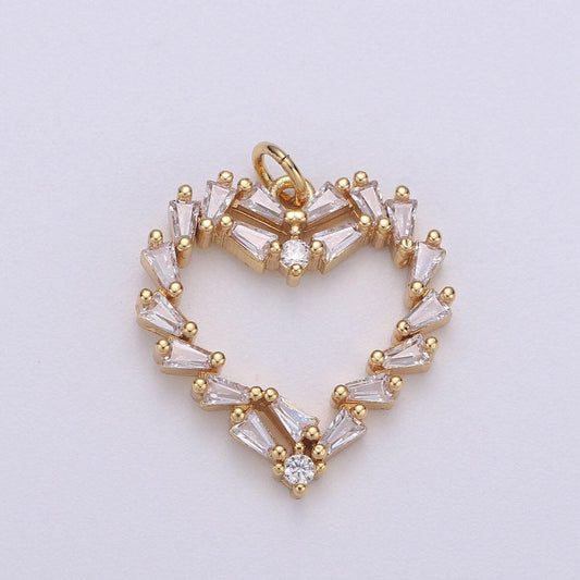 1x 14k gold heart charm baguette cubic love pendant open heart charms for necklace earring bracelet charm