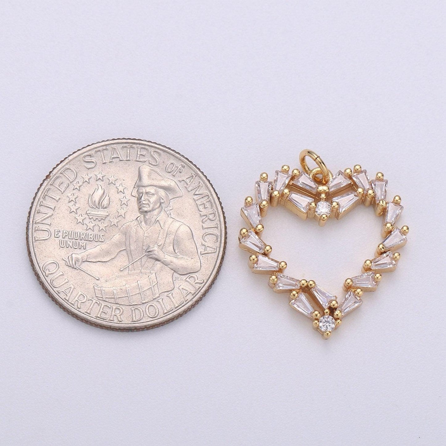 1x 14k gold heart charm baguette cubic love pendant open heart charms for necklace earring bracelet charm