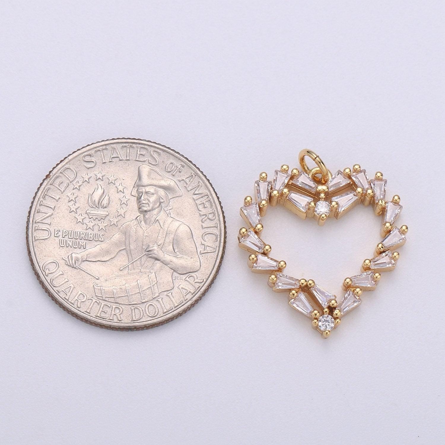 1x 14k gold heart charm baguette cubic love pendant open heart charms for necklace earring bracelet charm
