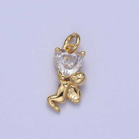 Mini gold cherub pendant little angel necklace charm heart cubic cz charm valentine gift jewelry findings for necklace bracelet earring c883