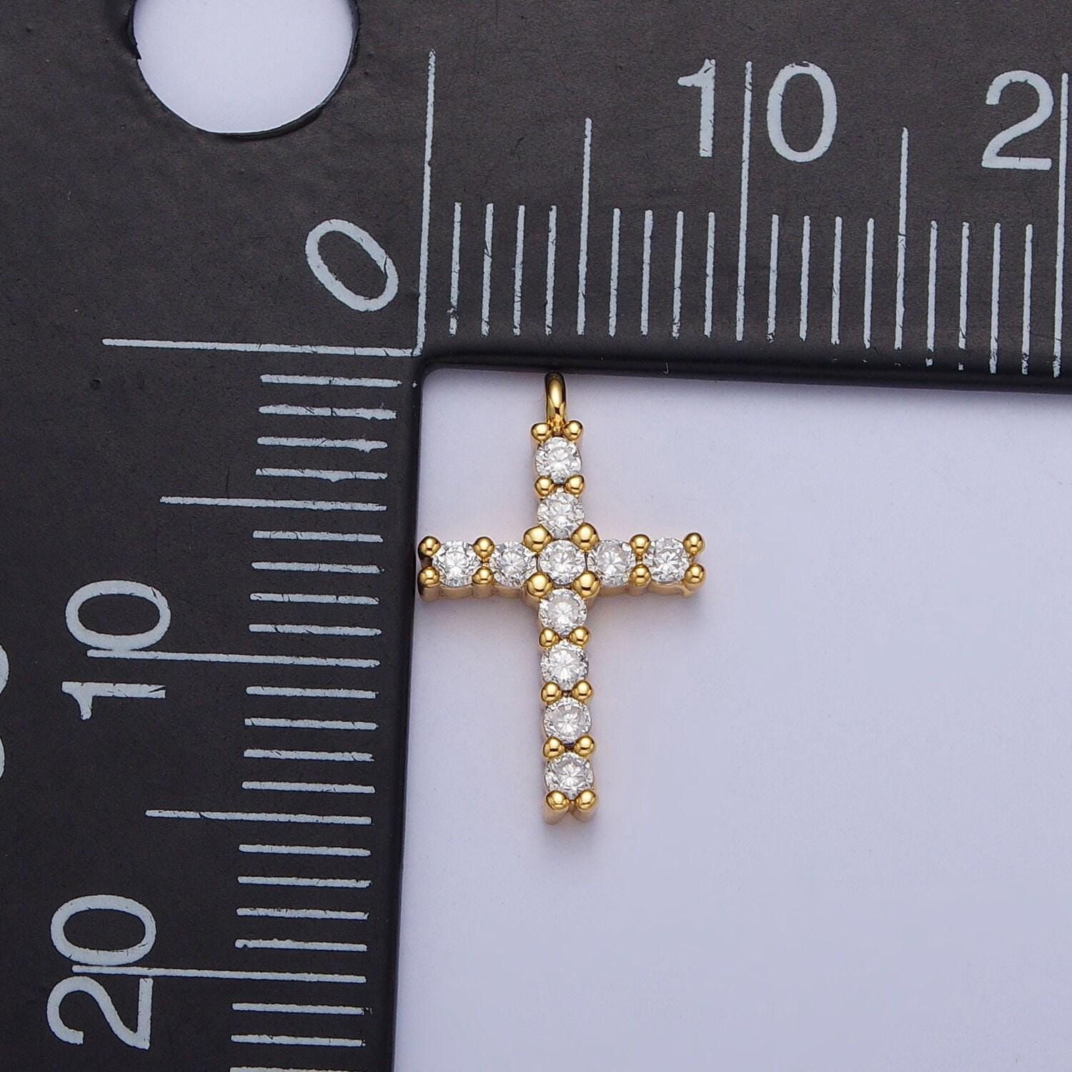 Gold cz cross pendant, 24k gold plated clear micro paved cz mini cross religious charm | c-877 (or d-503)