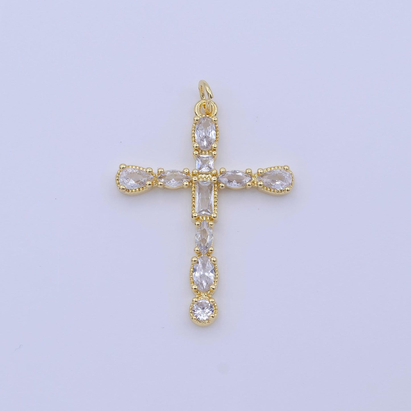 Cubic cross 36.8x25.4mm pendant, cross pendant, cz cross pendant, layered making necklace 24k gold filled cross charm c866