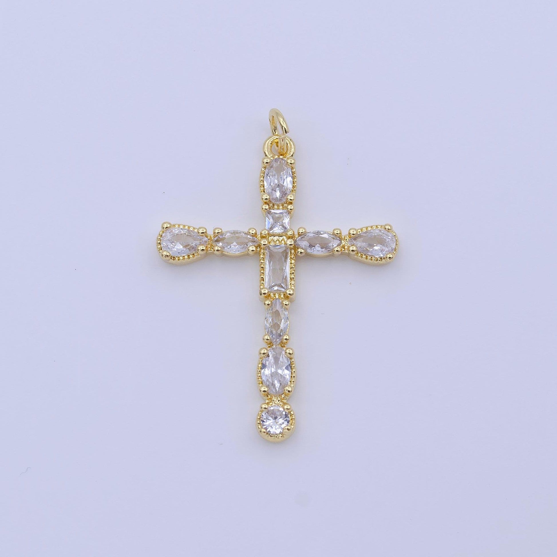 Cubic cross 36.8x25.4mm pendant, cross pendant, cz cross pendant, layered making necklace 24k gold filled cross charm c866