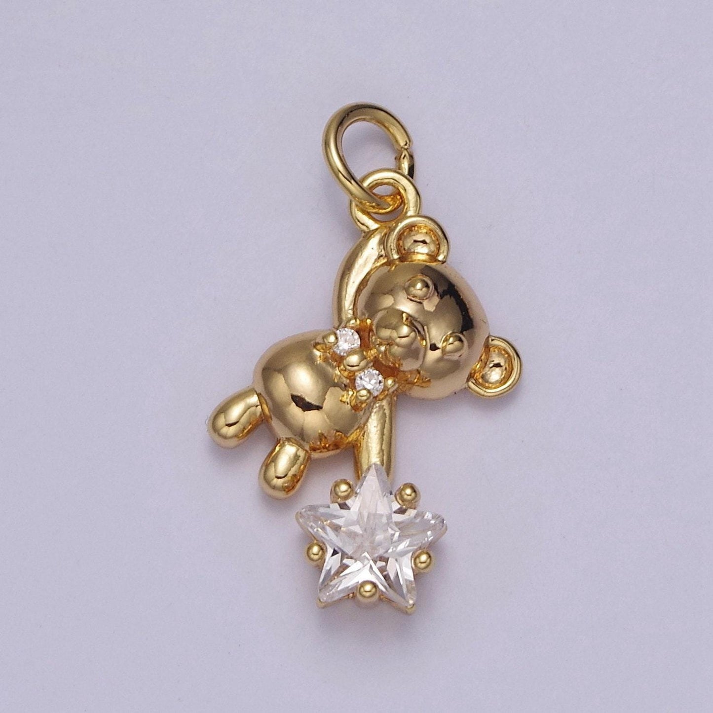 Cute teddy bear charm gold cubic star charm clear pink star charms kawaii jewelry pendants necklace bracelet charm c-874