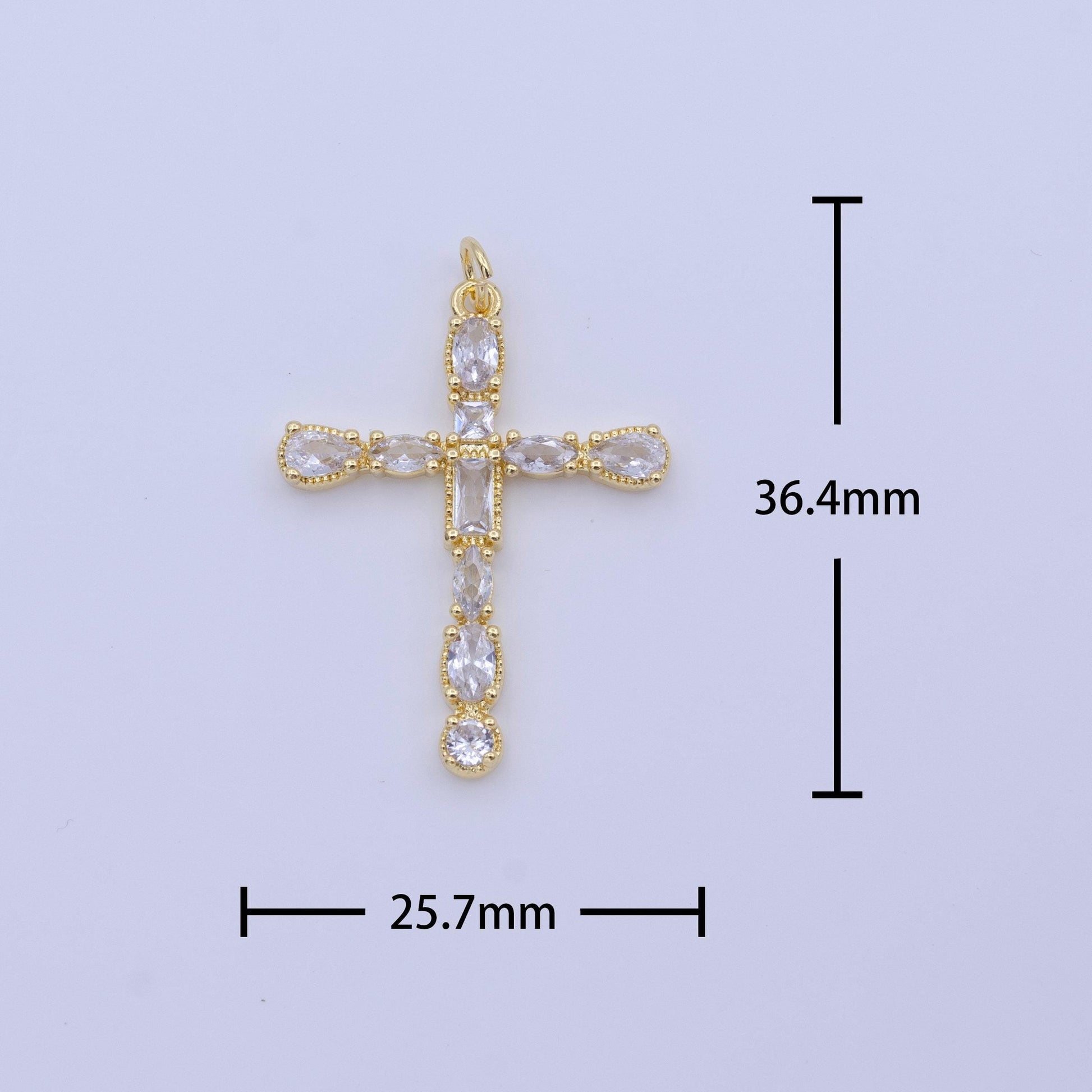 Cubic cross 36.8x25.4mm pendant, cross pendant, cz cross pendant, layered making necklace 24k gold filled cross charm c866