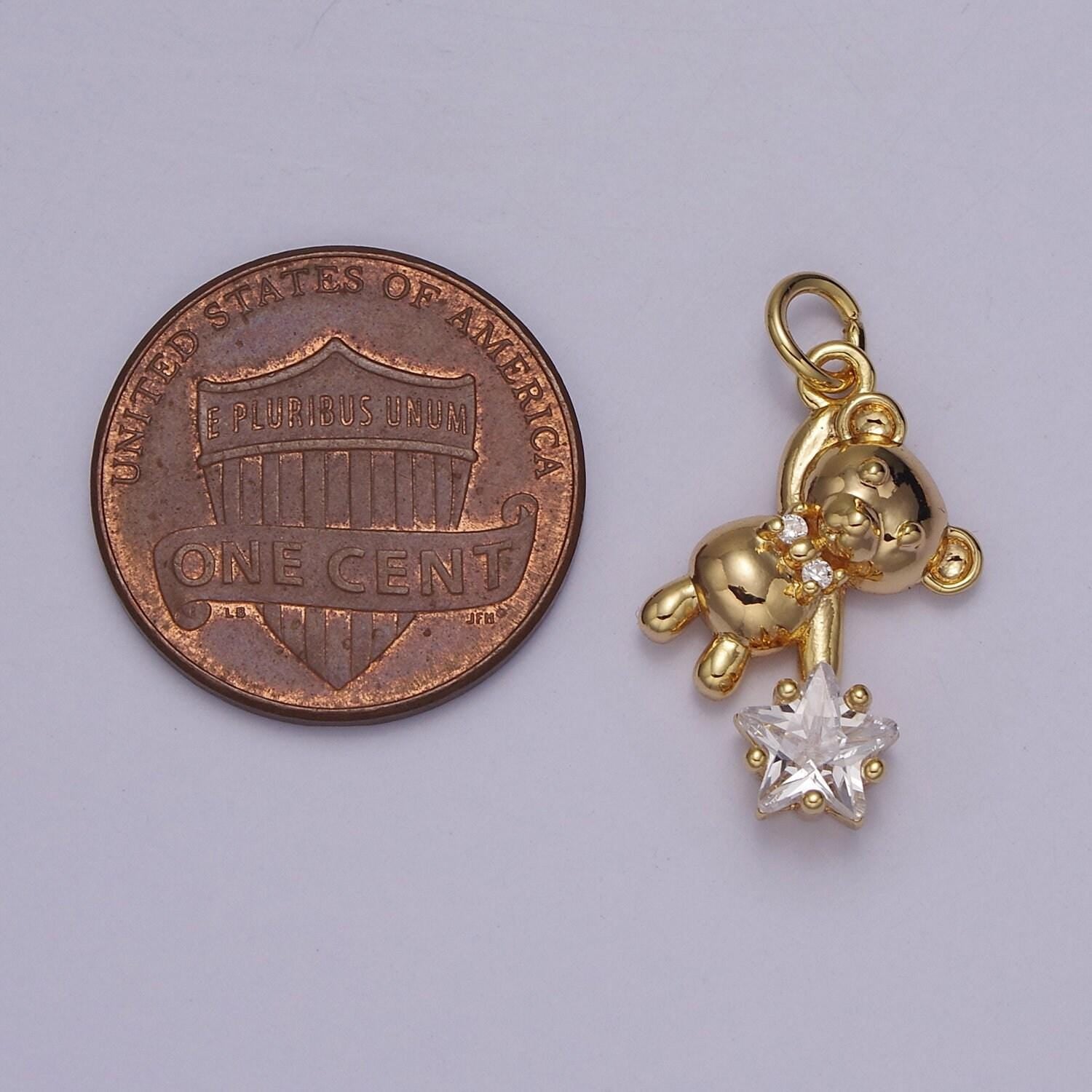 Cute teddy bear charm gold cubic star charm clear pink star charms kawaii jewelry pendants necklace bracelet charm c-874
