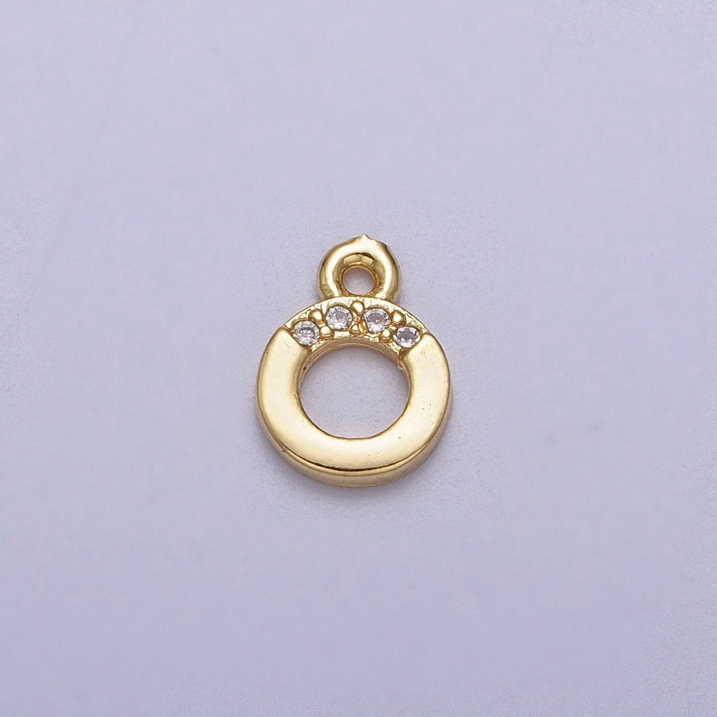 Mini round cz pendant 6mm round open clear micro paved cz gold charm | c856