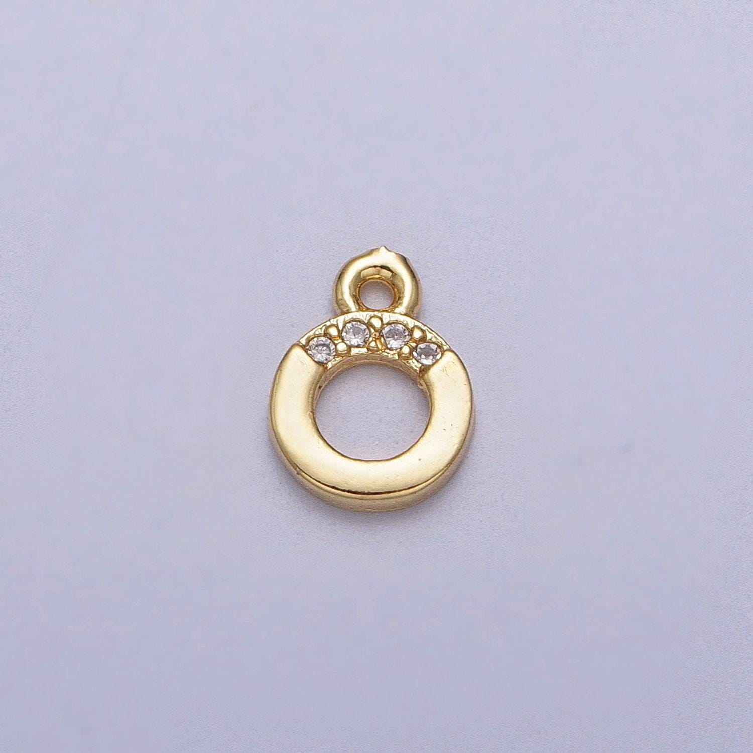 Mini round cz pendant 6mm round open clear micro paved cz gold charm | c856