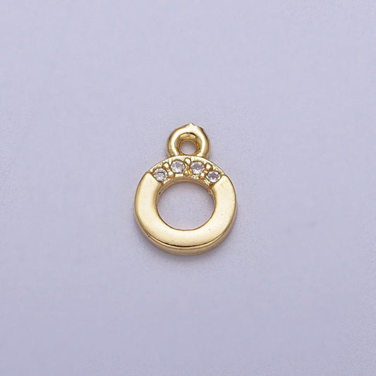 Mini round cz pendant 6mm round open clear micro paved cz gold charm | c856
